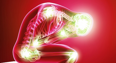 Outline of a body with areas of pain highlighted