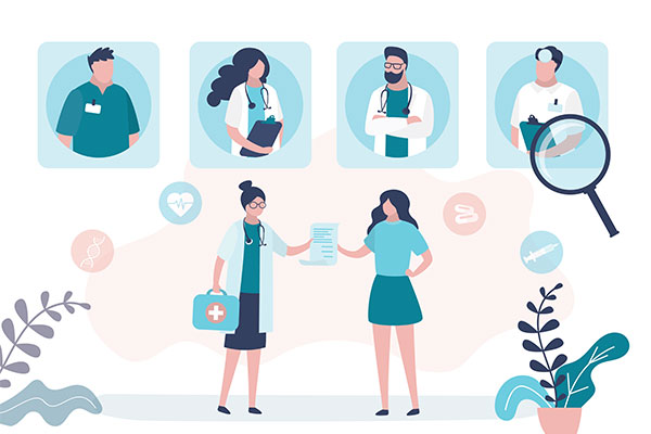 An illustration showing different healthcare workers